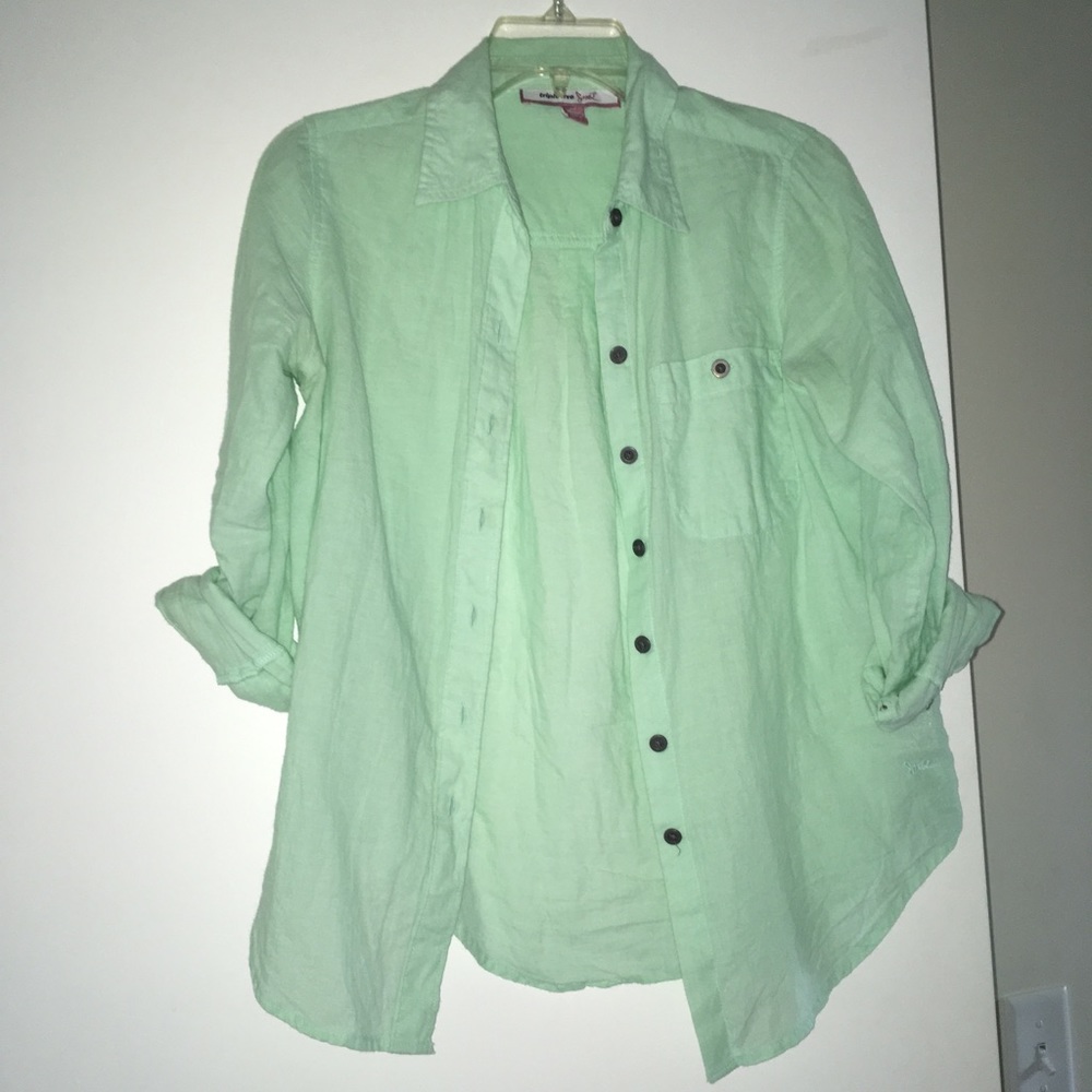 Mint green button down shirt